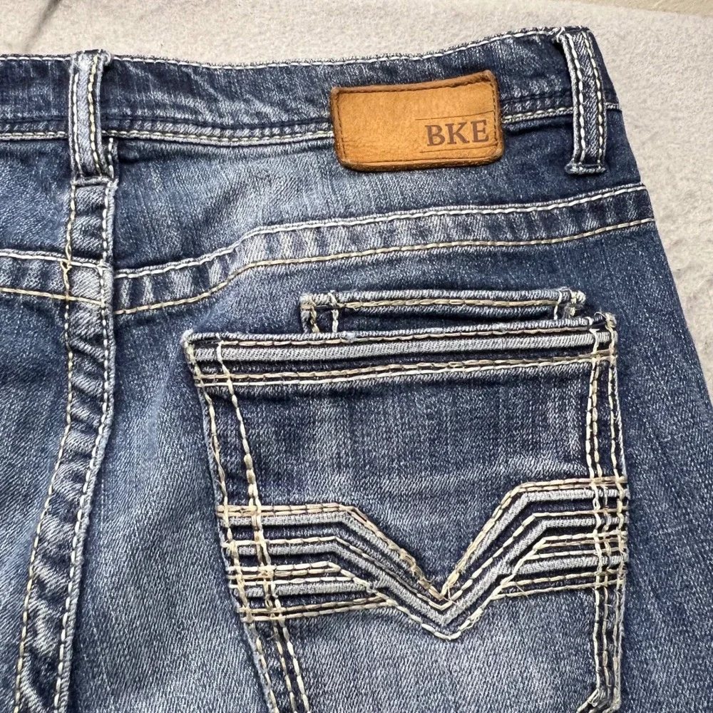BKE Nolan Straight Leg Jeans Mens 33L Blue Medium Wash Contrast Stitch Denim